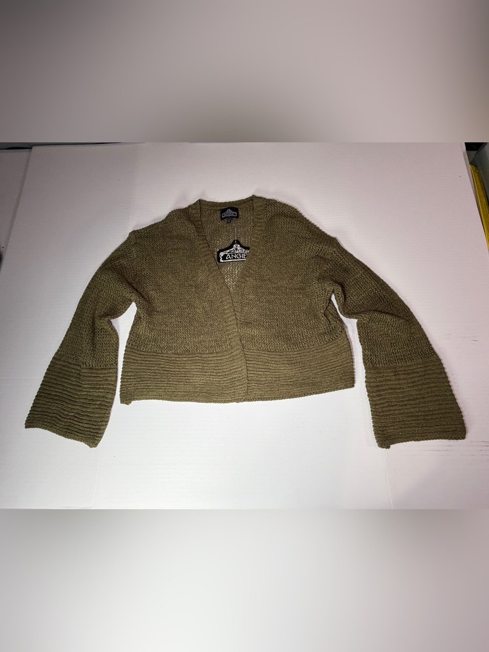 NWT Angie Olive Green Knit Cropped Cardigan Sweater with bell sleeves